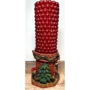 TJs Christmas Cherish The Memories Red Glittered Pillar Candle & Resin Fireplace